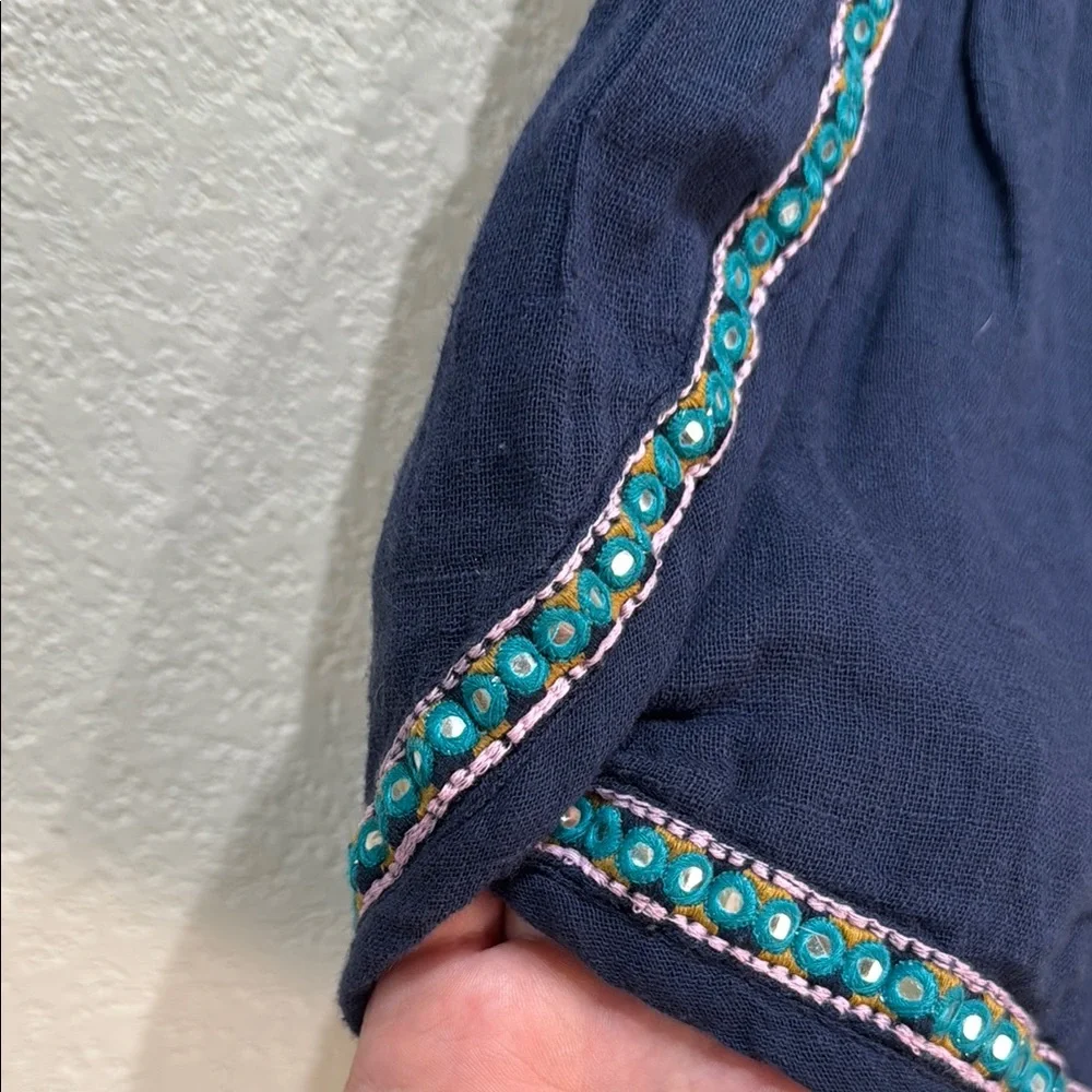 Earthbound Trading Navy XL Blue‎ Embellished Women's Elastic Tie Waist Shorts